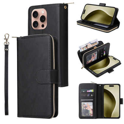 9 Card Slots Zipper Wallet Bag Leather Phone Case, For iPhone Air, For iPhone 16 Pro Max, For iPhone 16 Pro, For iPhone 16 Plus