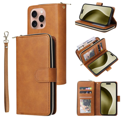 9 Card Slots Zipper Wallet Bag Leather Phone Case