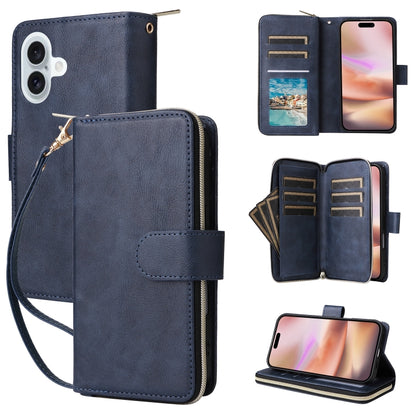 9 Card Slots Zipper Wallet Bag Leather Phone Case, For iPhone Air, For iPhone 16 Pro Max, For iPhone 16 Pro, For iPhone 16 Plus