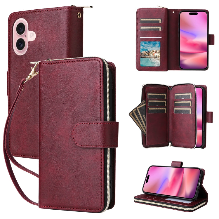 9 Card Slots Zipper Wallet Bag Leather Phone Case
