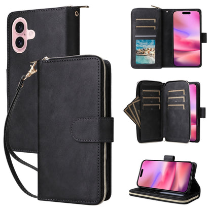 9 Card Slots Zipper Wallet Bag Leather Phone Case