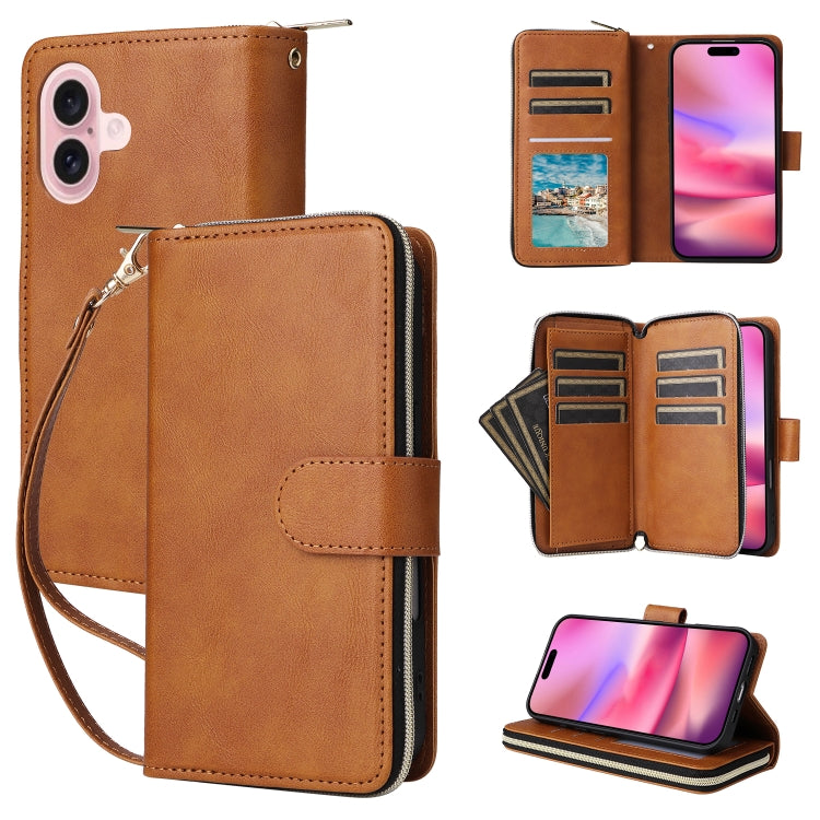 9 Card Slots Zipper Wallet Bag Leather Phone Case