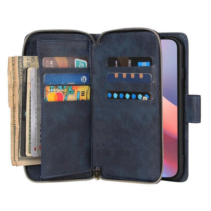 9 Card Slots Zipper Wallet Bag Leather Phone Case