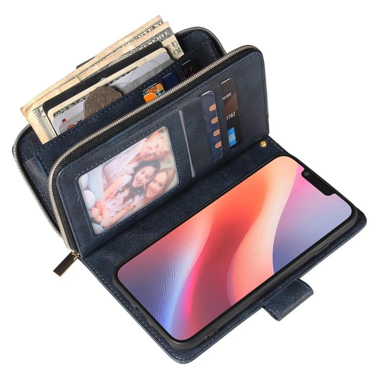 9 Card Slots Zipper Wallet Bag Leather Phone Case