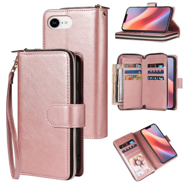 9 Card Slots Zipper Wallet Bag Leather Phone Case