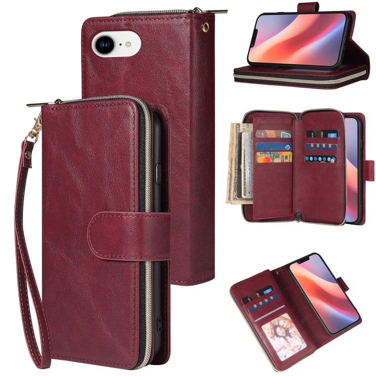 9 Card Slots Zipper Wallet Bag Leather Phone Case