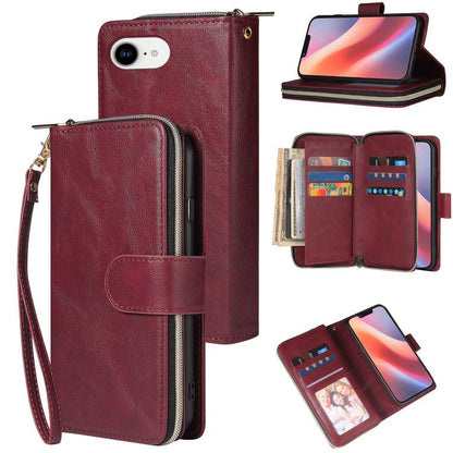 9 Card Slots Zipper Wallet Bag Leather Phone Case