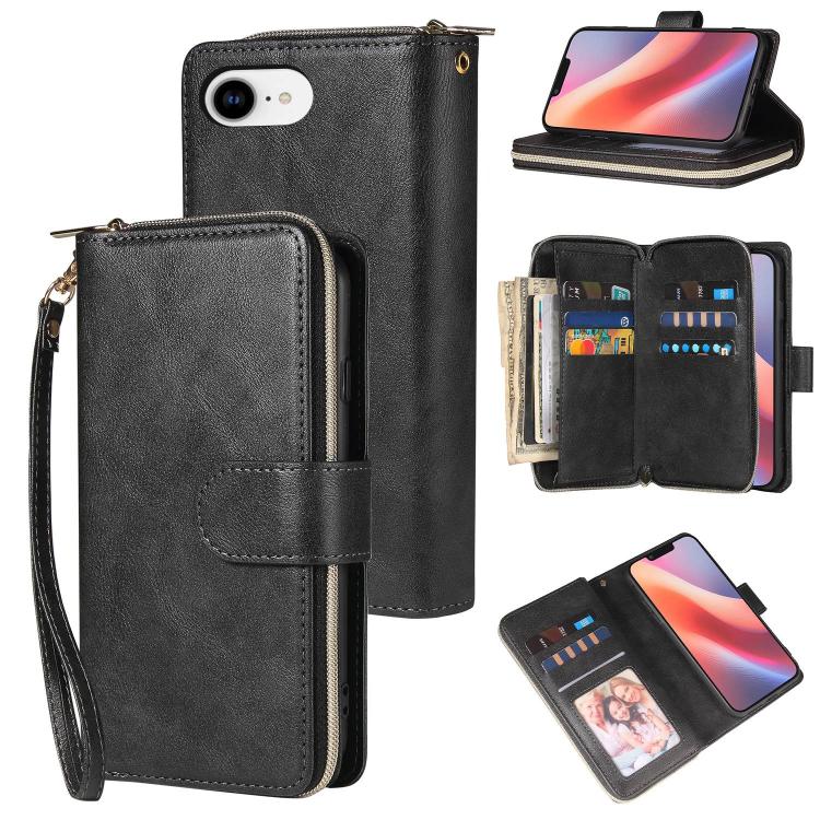 9 Card Slots Zipper Wallet Bag Leather Phone Case