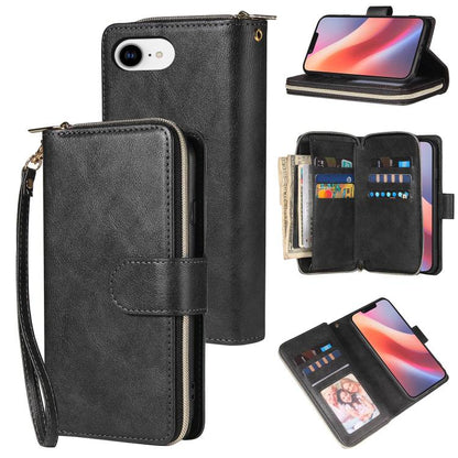 9 Card Slots Zipper Wallet Bag Leather Phone Case