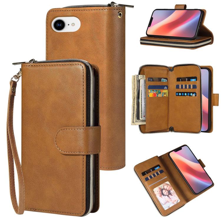 9 Card Slots Zipper Wallet Bag Leather Phone Case, For iPhone 17e / 16e, For iPhone 17 Pro Max, For iPhone 17 Pro, For iPhone 17