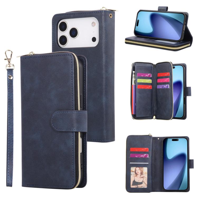 9 Card Slots Zipper Wallet Bag Leather Phone Case, For iPhone 18 / 17, For iPhone 18 Pro / 17 Pro, For iPhone 18 Pro Max / 17 Pro Max, For iPhone 17e / 16e