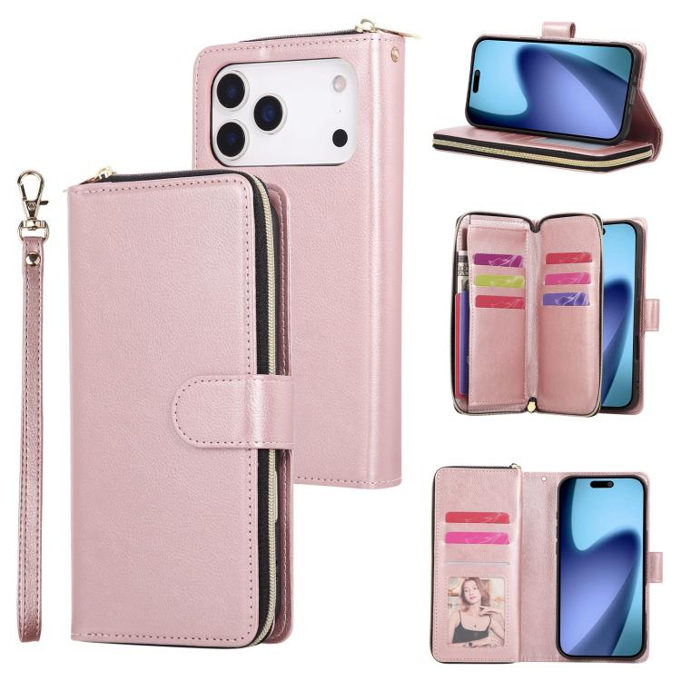 9 Card Slots Zipper Wallet Bag Leather Phone Case, For iPhone 18 / 17, For iPhone 18 Pro / 17 Pro, For iPhone 18 Pro Max / 17 Pro Max, For iPhone 17e / 16e