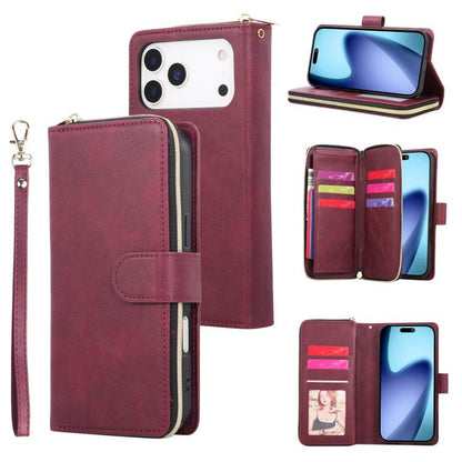9 Card Slots Zipper Wallet Bag Leather Phone Case, For iPhone 18 / 17, For iPhone 18 Pro / 17 Pro, For iPhone 18 Pro Max / 17 Pro Max, For iPhone 17e / 16e