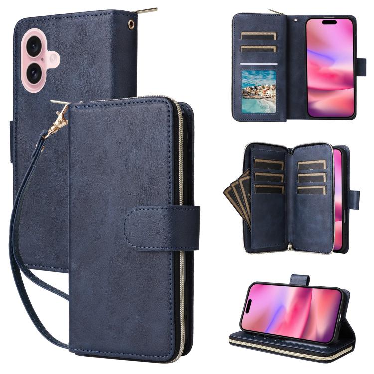 9 Card Slots Zipper Wallet Bag Leather Phone Case, For iPhone 18 / 17, For iPhone 18 Pro / 17 Pro, For iPhone 18 Pro Max / 17 Pro Max, For iPhone 17e / 16e