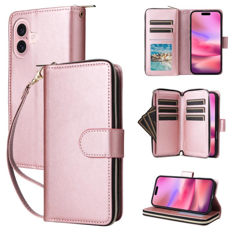 9 Card Slots Zipper Wallet Bag Leather Phone Case, For iPhone 18 / 17, For iPhone 18 Pro / 17 Pro, For iPhone 18 Pro Max / 17 Pro Max, For iPhone 17e / 16e