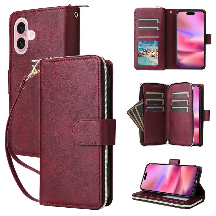 9 Card Slots Zipper Wallet Bag Leather Phone Case, For iPhone 18 / 17, For iPhone 18 Pro / 17 Pro, For iPhone 18 Pro Max / 17 Pro Max, For iPhone 17e / 16e