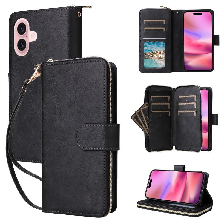 9 Card Slots Zipper Wallet Bag Leather Phone Case, For iPhone 18 / 17, For iPhone 18 Pro / 17 Pro, For iPhone 18 Pro Max / 17 Pro Max, For iPhone 17e / 16e