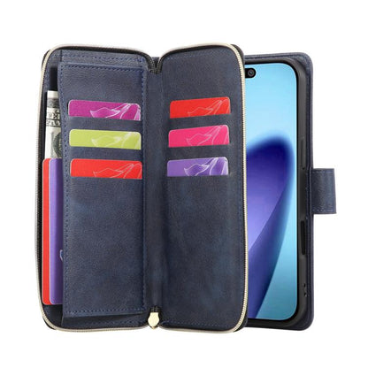 9 Card Slots Zipper Wallet Bag Leather Phone Case, For iPhone Air, For iPhone 16 Pro Max, For iPhone 16 Pro, For iPhone 16 Plus