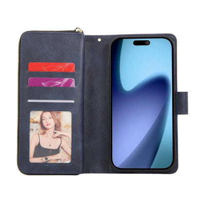 9 Card Slots Zipper Wallet Bag Leather Phone Case, For iPhone Air, For iPhone 16 Pro Max, For iPhone 16 Pro, For iPhone 16 Plus