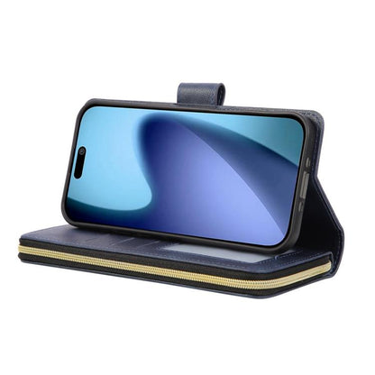 9 Card Slots Zipper Wallet Bag Leather Phone Case, For iPhone Air, For iPhone 16 Pro Max, For iPhone 16 Pro, For iPhone 16 Plus