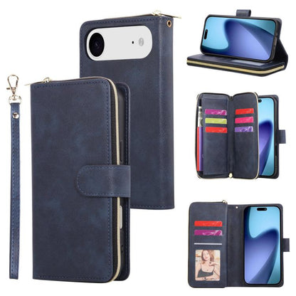 9 Card Slots Zipper Wallet Bag Leather Phone Case, For iPhone Air, For iPhone 16 Pro Max, For iPhone 16 Pro, For iPhone 16 Plus