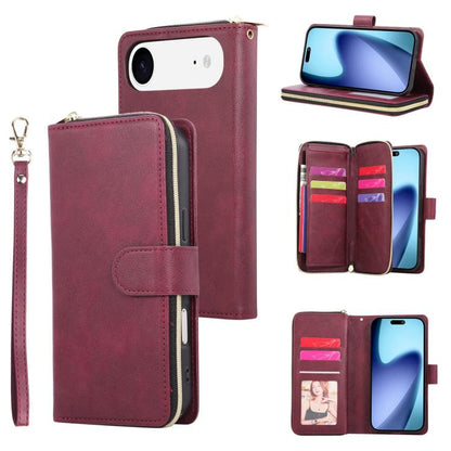 9 Card Slots Zipper Wallet Bag Leather Phone Case, For iPhone Air, For iPhone 16 Pro Max, For iPhone 16 Pro, For iPhone 16 Plus