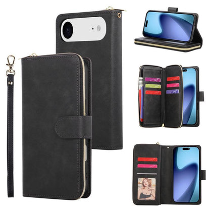9 Card Slots Zipper Wallet Bag Leather Phone Case, For iPhone Air, For iPhone 16 Pro Max, For iPhone 16 Pro, For iPhone 16 Plus