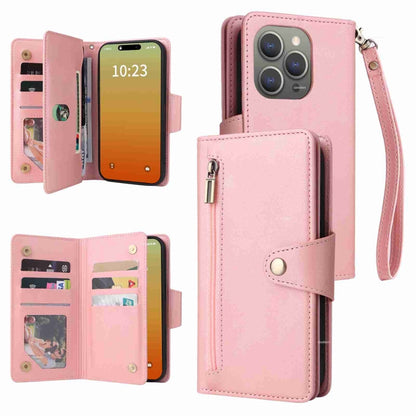 Rivet Buckle 9 Cards Three Fold Leather Phone Case, For iPhone 16, For iPhone 15 Pro Max, For iPhone 15 Pro, For iPhone 15 Plus