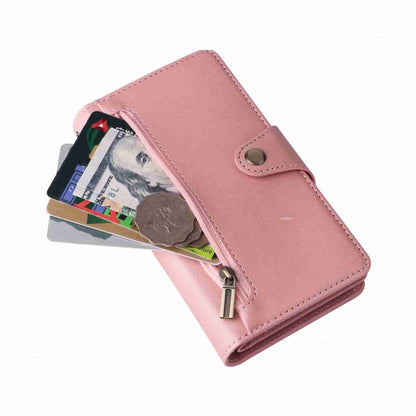 Rivet Buckle 9 Cards Three Fold Leather Phone Case, For iPhone 15