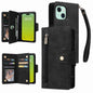 Rivet Buckle 9 Cards Three Fold Leather Phone Case, For iPhone 15