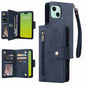 Rivet Buckle 9 Cards Three Fold Leather Phone Case, For iPhone 15