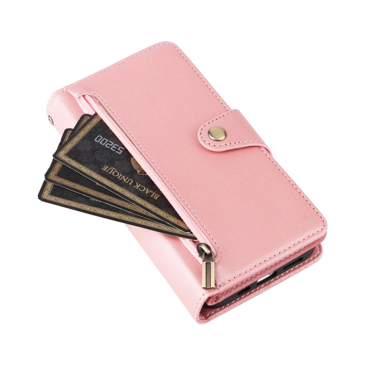 Rivet Buckle 9 Cards Three Fold Leather Phone Case, For iPhone 16, For iPhone 15 Pro Max, For iPhone 15 Pro, For iPhone 15 Plus