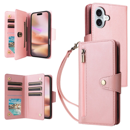 Rivet Buckle 9 Cards Three Fold Leather Phone Case, For iPhone 16, For iPhone 15 Pro Max, For iPhone 15 Pro, For iPhone 15 Plus