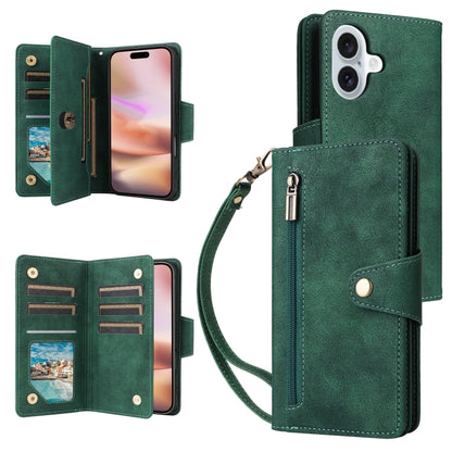 Rivet Buckle 9 Cards Three Fold Leather Phone Case, For iPhone 16e, For iPhone 16 Pro Max, For iPhone 16 Pro, For iPhone 16 Plus