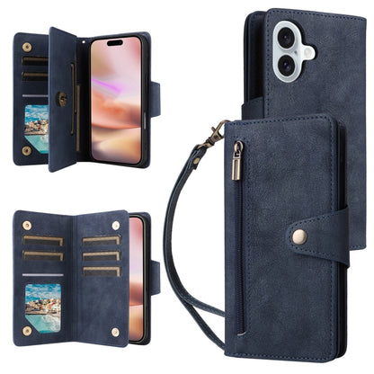Rivet Buckle 9 Cards Three Fold Leather Phone Case, For iPhone Air, For iPhone 16 Pro Max, For iPhone 16 Pro, For iPhone 16 Plus