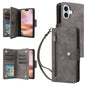 Rivet Buckle 9 Cards Three Fold Leather Phone Case, For iPhone Air, For iPhone 16 Pro Max, For iPhone 16 Pro, For iPhone 16 Plus