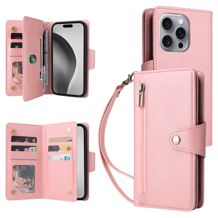 Rivet Buckle 9 Cards Three Fold Leather Phone Case, For iPhone 16e, For iPhone 16 Pro Max, For iPhone 16 Pro, For iPhone 16 Plus