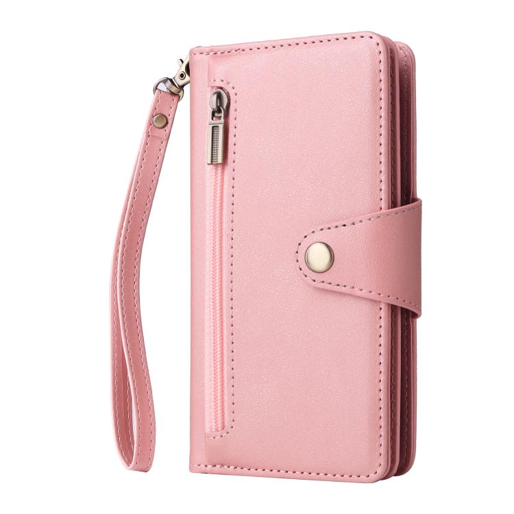 Rivet Buckle 9 Cards Three Fold Leather Phone Case, For iPhone 16e, For iPhone 16 Pro Max, For iPhone 16 Pro, For iPhone 16 Plus