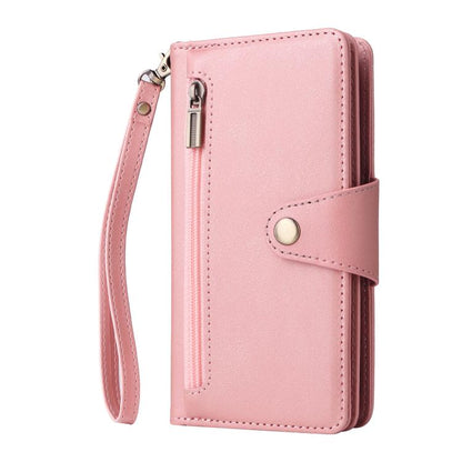 Rivet Buckle 9 Cards Three Fold Leather Phone Case, For iPhone 16e, For iPhone 16 Pro Max, For iPhone 16 Pro, For iPhone 16 Plus