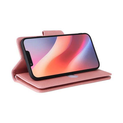 Rivet Buckle 9 Cards Three Fold Leather Phone Case, For iPhone 16e, For iPhone 16 Pro Max, For iPhone 16 Pro, For iPhone 16 Plus