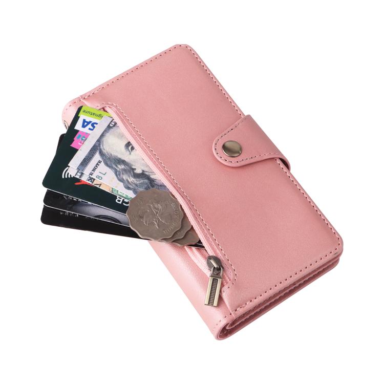 Rivet Buckle 9 Cards Three Fold Leather Phone Case, For iPhone 16e, For iPhone 16 Pro Max, For iPhone 16 Pro, For iPhone 16 Plus