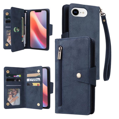 Rivet Buckle 9 Cards Three Fold Leather Phone Case, For iPhone 16e, For iPhone 16 Pro Max, For iPhone 16 Pro, For iPhone 16 Plus