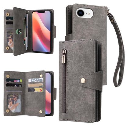 Rivet Buckle 9 Cards Three Fold Leather Phone Case, For iPhone 16e, For iPhone 16 Pro Max, For iPhone 16 Pro, For iPhone 16 Plus