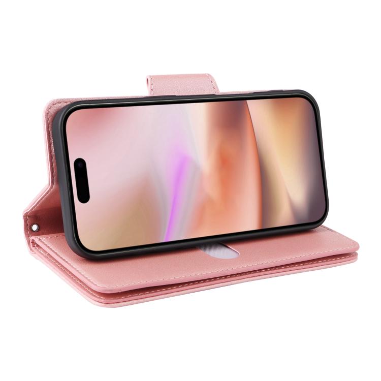 Rivet Buckle 9 Cards Three Fold Leather Phone Case, For iPhone 18 / 17, For iPhone 18 Pro / 17 Pro, For iPhone 18 Pro Max / 17 Pro Max, For iPhone 17e / 16e