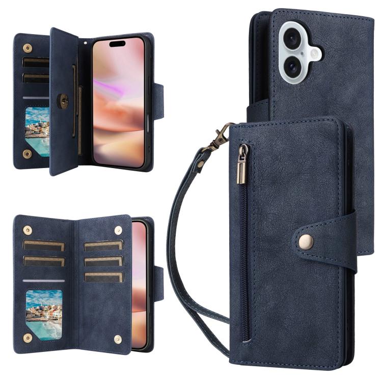 Rivet Buckle 9 Cards Three Fold Leather Phone Case, For iPhone 18 / 17, For iPhone 18 Pro / 17 Pro, For iPhone 18 Pro Max / 17 Pro Max, For iPhone 17e / 16e