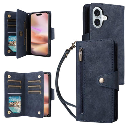 Rivet Buckle 9 Cards Three Fold Leather Phone Case, For iPhone 18 / 17, For iPhone 18 Pro / 17 Pro, For iPhone 18 Pro Max / 17 Pro Max, For iPhone 17e / 16e
