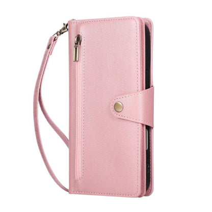 Rivet Buckle 9 Cards Three Fold Leather Phone Case, For iPhone Air, For iPhone 16 Pro Max, For iPhone 16 Pro, For iPhone 16 Plus