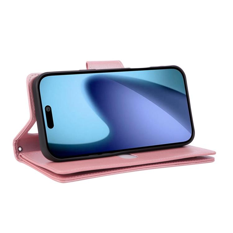 Rivet Buckle 9 Cards Three Fold Leather Phone Case, For iPhone Air, For iPhone 16 Pro Max, For iPhone 16 Pro, For iPhone 16 Plus