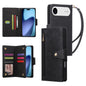 Rivet Buckle 9 Cards Three Fold Leather Phone Case, For iPhone Air, For iPhone 16 Pro Max, For iPhone 16 Pro, For iPhone 16 Plus