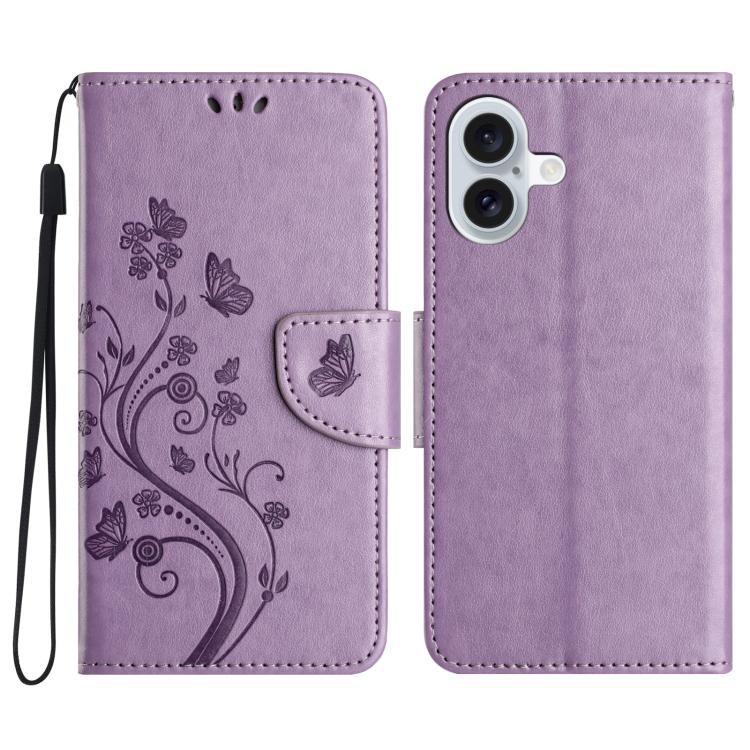 Butterfly Flower Pattern Flip Leather Phone Case, For iPhone 17, For iPhone Air, For iPhone 16 Pro Max